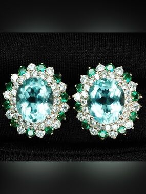 12ct Aquamarine Emerald Sapphire white 14k Rose Gold over 925 Silver Earrings